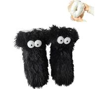 Générique Big Eye Fuzzy Slipper Socks - Non-Slip Winter Socks for Women and Men, Adorable Dog Slipper Socks with Googly Eyes, Thick Fleece for Warmth. (Black)