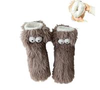 Générique Big Eye Fuzzy Slipper Socks - Non-Slip Winter Socks for Women and Men, Adorable Dog Slipper Socks with Googly Eyes, Thick Fleece for Warmth. (Brown)