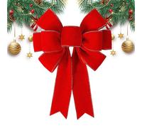 Générique Big Red Wired Velvet Bow with Gold Border | Christmas Red Bows Decorations, Festive Cloth Garland Pendant Indoor Garden Parties Winter Decor