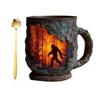 Générique Bigfoot Forest Fire Mug, 3D Relief Vintage Sasquatch Outdoor Coffee Gifts Cup, Rustic Campfire Bushcraft Mug for Cryptid Believers Nature Lovers,Mountain Hiking Camping Lover
