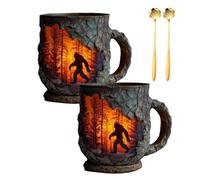 Générique Bigfoot Forest Fire Mug, 3D Relief Vintage Sasquatch Outdoor Coffee Gifts Cup, Rustic Campfire Bushcraft Mug for Cryptid Believers Nature Lovers,Mountain Hiking Camping Lover