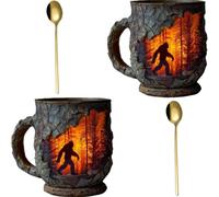 Générique Bigfoot Forest Fire Mug,3D Vintage Sasquatch Bigfoot Outdoor Coffee Cup,Relief Resin Outdoor Camping Campfire Mug for Cryptid Believers Nature Mountain Paranormal Lovers Gift (2)