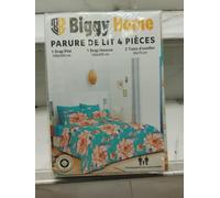 Générique Biggy Home Parure de Lit 4 Pièces, 100% Microfibre, Turquoise Floral Drap Housse,160c200 + Drap Plat 240x300 + 2 Taies 63c63