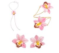 Générique Bijou de bras pour femme, bracelet jonc ajustable à fleurs, chaîne de bras ajustable pour femme (Pink,Earrings)
