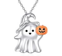 Générique Bijou Femme Collier d'Halloween/Noël Halloween Collier de citrouille en argent 925 Bijoux mignons pour les femmes Avec Breloque Coloré (Silver, 3x2x1cm)