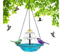 Générique Bird Bath Solar Fountain - Outdoor Birdbath Water Fountain, Outside Bird Bath with Solar Pump Finish, 46x23.5x23.5cm Large Size + Blue Aesthetic Design, PP & Metal- for Garden