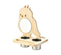 Générique Bird Parrot Perch - 7.08 inches Parrot Perch with Mirror | Wood Natural Cage Playground - Foraging Station Mirror Pĺatform Built-in Duál Metal Feeding Bowls, Ideal for Cage Enrichment