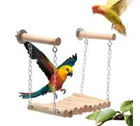 Générique Bird Perch Stand - Natural Wood Play Frame, Swing Rings Ladder, Parrot Climbing Toy, Cage Activity Accessory, Small Bird Entertainment Set | Perch for Parakeets, Cockatiels, Finches