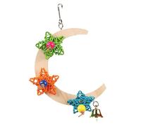 Générique Bird Perch Stand, Wooden Crescent Shape, Chewable Bell with Star Decor, Cage Accessory with Fun Detail, Pet Supplies, Interactive Toy Option for Parakeet Lovebird Canary Macaw Grey Cockatoo