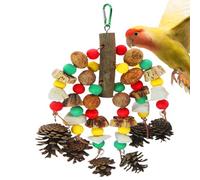 Générique Bird Toys for Parrots, Multicolored Chewing Toy with Natural Wooden Blocks, Parakeet Accessories with Nuts Bite Pendant for African Greys, Lovebirds, Cockatoos & Conures
