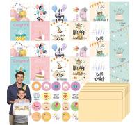 Générique Birthday Card Set, Birthday Stationery Sets, 24 Blank Greeting Cards with Envelopes 2 Sheets of Stickers, Assorted Cards for Kids and Adults, Personalized Messages, 1.18x1.18 Inches