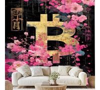 Générique Bitcoin Oriental Fleur Feuilles Papier Peint Calligraphie Chinoise Papier Adhesif Art Moderne Autocollant Mural 450x315 cm Poster Mural pour Chambre Salon