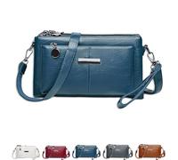 Générique Blaciokamith Large Capacity Mobile Phone Bag Crossbody Bag, Blaciokamith Retro Multi-pocket Soft Leather Bag, Versatile (Blue)
