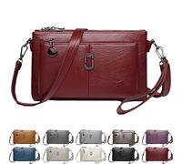 Générique Blaciokamith Large Capacity Phone Bag Crossbody Bag, Blaciokamith Vintage Multi Pockets Soft Leather Bags for Travel (red)