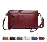 Générique Blaciokamith Large Capacity Phone Bag Crossbody Bags, Blaciokamith Vintage Multi Pockets Soft Leather Bag for Women (Red)