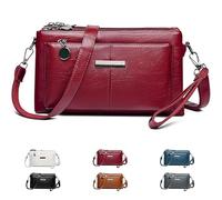 Générique Blaciokamith Large Capacity Phone Bag Crossbody Bags, Blaciokamith Vintage Multi Pockets Soft Leather Bag,for Travel & Daily Use (Red)