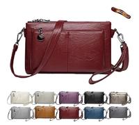 Générique Blaciokamith Large Capacity Phone Bag Crossbody Bags, Blaciokamith Vintage Multi Pockets Soft Leather Bag, Crossbody Bags (Red)