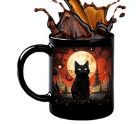 Générique Black Cat Mug Ceramic, 8x9.5cm Halloween Funny Mysterious Coffee Cup - Sturdy Festive Cup Mug | Mystical Night Scene For Work Kids Friends Men Women Adults Milk Beer Juice
