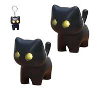 Générique Black Cat Night Light Keychain, Funny Press Balls LED Glowing Black Cat Pendant, Cute Animal Keychains, Creative Press Balls LED Toy (2pcs)