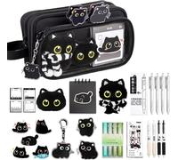 Générique Black Cat Pencil Case, 10 Layers, Cute Cat Pencil Pouch, Detachable Large Capacity Stationery Set, Animal Pen Case with Stickers, School Supplies for Girls Boys