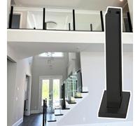 Générique Black Glass Balustrade Post for Indoor/Outdoor Use, 45.3" High Railing Support Pole with Fittings for Garden Villas & Verandahs, Durable Glass Fence Guardrail