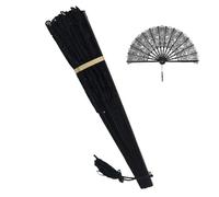 Générique Black Lace Fan, Elegant Handheld Fan For Halloween, Wedding Decoration, Party Accessory, Lightweight Folding Cool, Stylish Gift For Women Girls, Easy Folding Mechanism, 19.69x10.63 In
