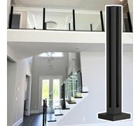 Générique Black Square Glass Balustrade Post for Indoor/Outdoor Use, 45.3" High Railing Support Pole with Fittings for Garden Villas & Verandahs, Corner Post Design