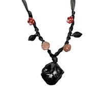Générique Black Stone Hand Woven Bracelet Ropes - Obsidian Necklace | Irregular Obsidian Stone Pendant Bead Necklace for Women, Men, Husband, Teens, Youth