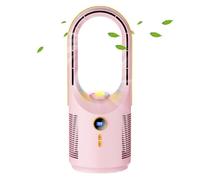 Générique Bladeless Desk Fan, Air Blower, Table Circulator, 5 Speed Levels, Quiet, 1800mAh Battery, Soft Night Light, Compact Build, Safe Use, Perfect for Bedroom, RV, Office, 4.92x4.92x12.6 inches