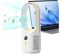 Générique Bladeless Fan, Desk Air Circulator, 4.92x4.92x12.6 Inches Portable Quiet Cooler, 5 Speed Setting, Built in Night Light, Battery Operated for Office, Bedroom, Travel, Camping, Car, RV