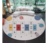 Générique Blanc 120 cm Rond Tapis Rond Moderne Espace Géométrie Plateau De Jeu, Tapis de Sol Décoratif et Antidérapant - Idéal pour sous Table Ronde, Chambre Bureau
