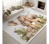 Générique Blanc 120 x 180 cm Doux Tapiss Aquarelle Illustré Minimaliste Naturel Imprimé Tapis Plantes Éléphant Girafe Papillon Lavable Calme Animaux Tapis de Antidérapant pour Chambre Bureau