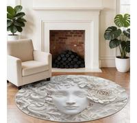 Générique Blanc 90 cm Rond Tapis Rond Moderne Relief Art Esthétique Floral, Tapis de Sol Décoratif et Antidérapant - Idéal pour sous Table Ronde, Chambre Bureau Espace Créatif