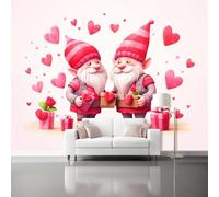 Générique Blanc Cassé Papier Peint Intissé,Dessin Animé Mignon Nains Cœurs Imprimer Papier Peint Mural pour Salon Chambre Fond Décor TV - Photo Mural Art Tableaux Muraux 300 x 210 cm（WxH