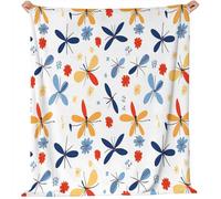 Générique Blanc Couverture Flanelle Douce et Chaude 180 x 200 cm, Minimaliste Fleurs Insectes Libellules Imprimé Stylé Couverture - Ultra Confortable pour Lit et Canapé