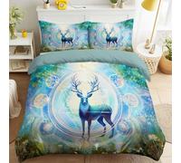 Générique Blanc Ensemble de Literie 140 x 200 cm, cerf mystérieux éléments sacrés naturels, Housse de Couette Microfibre, Parure de Lit 2 Pièces avec Taies d’Oreiller pour parentale et ado, Douce
