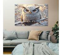Générique Blanc et gris Tableau sur Toile Hibou assis sur une branche Impression sur Toile, Decoration Murale Salon Moderne, Image sur Toile, Affiche Poster Murale Tableaux 80x160 cm, Sans cadre