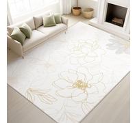 Générique Blanc Or Tapis Minimaliste Élégant Tranquille Frais À Poils Courts Lignes Fleurs - Tapis Doux Moelleux 120 x 160 cm, Antidérapant Salle de séjour Hôtel Moquette, Ne Perd Pas Ses Poils