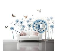 Générique Blanc Papier Peint Intissé,Minimaliste Fleurs Pissenlits Papillons Imprimer Papier Peint Mural pour Salon Chambre Fond Décor TV - Photo Mural Art Tableaux Muraux 300 x 210 cm（WxH