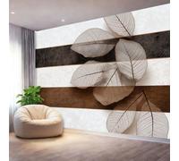 Générique Blanc Papier Peint Mural, Feuilles Grain De Bois Art Art Moderne Intissé Panoramique Décoration Murale pour Fond de TV - Salon moderne Impression Définition Poster Mural 300 x 210 cm（WxH