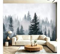 Générique Blanc Papier Peint Mural, Illustration Forêt Pin Intissé Panoramique Décoration Murale pour Fond de TV - Salon et Chambre Bureau Nordique Impression Définition Poster Mural 200 x 140 cm（WxH