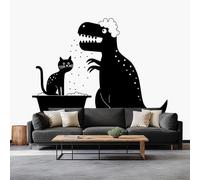 Générique Blanc Papier Peint Mural Salon 200 x 140 cm, Chat Tyrannosaure Rex De Dessin Animé Papier Peint Intissé Décoration pour Adulte Chambre d'enfants, Décoration Murale Poster