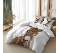 Générique Blanc Parure de Lit Style Photographie Âne Animal Housse de Couette 240 x 260 cm, Ensemble de Literie avec 1 Housses de Couettes et 1 Taie d'oreiller pour 2 Personnes