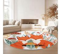 Générique Blanc Tapis 180 cm Rond, Dessins Animés Animaux Renards Plantes Tapis Lavable en Machine - Antidérapant Coureur Imprimé pour Salon Salle à Manger Chambre d’Enfant nurserie
