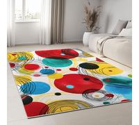 Générique Blanc Tapis Lavable Machine Salon 100 x 150 cm Antidérapant Doux Poil Ras Abstrait Art Points Lignes - Chambre Bureau Salle a Manger Cuisine Entrée Salle Détente, Décoration Maison