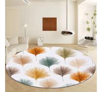 Générique Blanc Tapis Rond Lavable en Machine Ø 90 cm Tapis Doux Pile Courte Anti Slip - Moquette Interieur Style Bohémien Motifs Éventail pour Décoration Salon Chambre Chambre d'enfant