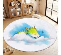 Générique Blanc Tapis Salon Rond Dragon Cartoon Nuages Intérieur Doux Tapis de Chambre Rond, Poil Court Moderne Lavable Antidérapant Moquette Ronds - pour Salon Chambre Enfant & Salle À Manger 100 cm