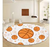 Générique Blanc Tapis Salon Rond Lavable en Machine Ø 90 cm, Tapis Pile Courte Confortable Douce - Moquette Interieur Antidérapant Thème Sport Cartoon Basket Ball pour Décoration de Salon Chambre