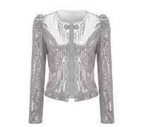 Générique Blazer à Paillettes pour Femme Style Décontracté à Manches Longues Sequins Cardigan Haut Tops Brillante Manteau Fête Clubwear pour Disco Soirée à la Mode Veste de Costume