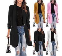 Générique Blazer Femme Chic et Elegant Long Tailleur Manches 3/4 Couleur Unie Surchemise Slim Fit Veste Blazer Casual Double Breasted Tailleur Cintrée Habillée Costume Jacket Manteau